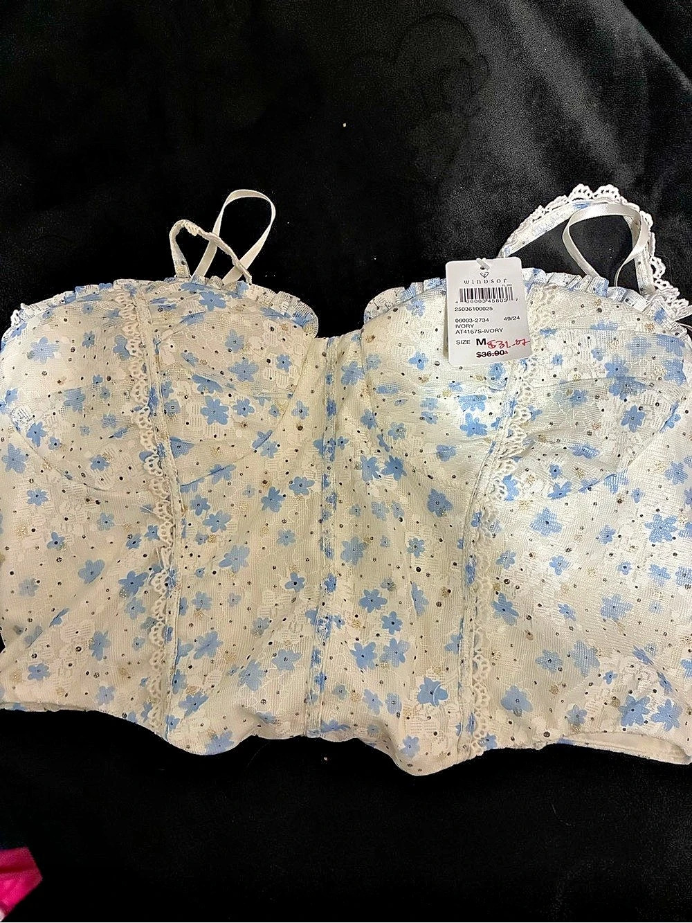 Windsor Medium Floral Bustier Camisole in Cream & Blue Size Medium NWT